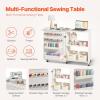 imageVEVOR Folding Sewing Table Multipurpose Sewing Machine Table with Compact Design Wheels Shelves Storage Trays Wooden Pegs and Magnetic Doors Sewing Desk Cabinet for Sewing Machine Wood ColorWhite