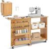 imageVEVOR Folding Sewing Table Multipurpose Sewing Machine Table with Compact Design Wheels Shelves Storage Trays Wooden Pegs and Magnetic Doors Sewing Desk Cabinet for Sewing Machine Wood ColorLight Brown