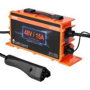 imageVEVOR 48 Volt Golf Cart Battery Charger 15 AMP Smart Battery Charger with RXV Plug Compatible with LeadAcid AGMGELEFB MF Flooded NMC LiFePO4 Batteries for EZGO TXT IP67 Waterproof ETL Certified48V 15A For RXV Plug