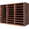 imageVEVOR Literature Organizer 27 Compartments Office Mailbox with Removable Shelves Wood Mailbox Sorter Particle Board Office Home Classroom Storage File Sorter for File Document Paper BlackGreyRetro Brown
