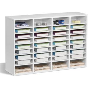 imageVEVOR Literature Organizer 27 Compartments Office Mailbox with Removable Shelves Wood Mailbox Sorter Particle Board Office Home Classroom Storage File Sorter for File Document Paper BlackGreyWhite