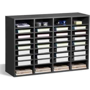 imageVEVOR Literature Organizer 27 Compartments Office Mailbox with Removable Shelves Wood Mailbox Sorter Particle Board Office Home Classroom Storage File Sorter for File Document Paper BlackGreyGrey