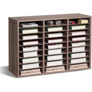 imageVEVOR Literature Organizer 27 Compartments Office Mailbox with Removable Shelves Wood Mailbox Sorter Particle Board Office Home Classroom Storage File Sorter for File Document Paper BlackGreyBlackgrey