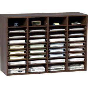 imageVEVOR Literature Organizer 27 Compartments Office Mailbox with Removable Shelves Wood Mailbox Sorter Particle Board Office Home Classroom Storage File Sorter for File Document Paper BlackGreyBrown