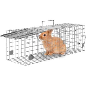 imageVEVOR Live Animal Cage Trap 42quot x 16quot x 18quot Humane Cat Trap Galvanized Iron Folding Animal Trap Cage with Handle for Stray Dogs Armadillos Raccoons Foxes24 x 8 x 8