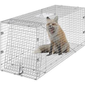 imageVEVOR Live Animal Cage Trap 42quot x 16quot x 18quot Humane Cat Trap Galvanized Iron Folding Animal Trap Cage with Handle for Stray Dogs Armadillos Raccoons Foxes42 x 16 x 18