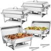 imageVEVOR Rectangle Chafing Dishes 9 Qt 4 Pack Stainless Steel Chafing Dish Food Warmer Chafer Complete Set with Hollow Handle 2 Food Tongs Lid Fuel Holder Chafer Dishes for Banquet Party Wedding4 PACKS