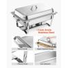 imageVEVOR Rectangle Chafing Dishes 9 Qt 4 Pack Stainless Steel Chafing Dish Food Warmer Chafer Complete Set with Hollow Handle 2 Food Tongs Lid Fuel Holder Chafer Dishes for Banquet Party Wedding2 PACKS