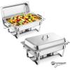 imageVEVOR Rectangle Chafing Dishes 9 Qt 4 Pack Stainless Steel Chafing Dish Food Warmer Chafer Complete Set with Hollow Handle 2 Food Tongs Lid Fuel Holder Chafer Dishes for Banquet Party Wedding2 PACKS