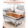 imageVEVOR Rectangle Chafing Dishes 9 Qt 4 Pack Stainless Steel Chafing Dish Food Warmer Chafer Complete Set with Hollow Handle 2 Food Tongs Lid Fuel Holder Chafer Dishes for Banquet Party Wedding2 PACKS