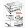 imageVEVOR Rectangle Chafing Dishes 9 Qt 4 Pack Stainless Steel Chafing Dish Food Warmer Chafer Complete Set with Hollow Handle 2 Food Tongs Lid Fuel Holder Chafer Dishes for Banquet Party Wedding4 PACKS