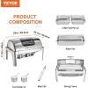 imageVEVOR Roll Top Chafing Dish Buffet Complete Set 9Qt Stainless Steel Chafer with Full Size Pan Rectangle Catering Warmer Server with Visible Lid Water Pan Folding Stand Fuel Holder Meal Clip GoldRoll Top