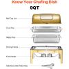 imageVEVOR Roll Top Chafing Dish Buffet Complete Set 9Qt Stainless Steel Chafer with Full Size Pan Rectangle Catering Warmer Server with Visible Lid Water Pan Folding Stand Fuel Holder Meal Clip GoldGold
