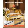 imageVEVOR Roll Top Chafing Dish Buffet Complete Set 9Qt Stainless Steel Chafer with Full Size Pan Rectangle Catering Warmer Server with Visible Lid Water Pan Folding Stand Fuel Holder Meal Clip GoldGold