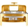 imageVEVOR Roll Top Chafing Dish Buffet Complete Set 9Qt Stainless Steel Chafer with Full Size Pan Rectangle Catering Warmer Server with Visible Lid Water Pan Folding Stand Fuel Holder Meal Clip GoldGold