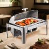 imageVEVOR Roll Top Chafing Dish Buffet Complete Set 9Qt Stainless Steel Chafer with Full Size Pan Rectangle Catering Warmer Server with Visible Lid Water Pan Folding Stand Fuel Holder Meal Clip GoldSilver