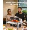 imageVEVOR Roll Top Chafing Dish Buffet Complete Set 9Qt Stainless Steel Chafer with Full Size Pan Rectangle Catering Warmer Server with Visible Lid Water Pan Folding Stand Fuel Holder Meal Clip GoldSilver