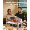 imageVEVOR Roll Top Chafing Dish Buffet Complete Set 9Qt Stainless Steel Chafer with Full Size Pan Rectangle Catering Warmer Server with Visible Lid Water Pan Folding Stand Fuel Holder Meal Clip GoldSilver