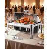 imageVEVOR Roll Top Chafing Dish Buffet Complete Set 9Qt Stainless Steel Chafer with Full Size Pan Rectangle Catering Warmer Server with Visible Lid Water Pan Folding Stand Fuel Holder Meal Clip GoldSilver