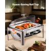 imageVEVOR Roll Top Chafing Dish Buffet Complete Set 9Qt Stainless Steel Chafer with Full Size Pan Rectangle Catering Warmer Server with Visible Lid Water Pan Folding Stand Fuel Holder Meal Clip GoldSilver