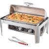 imageVEVOR Roll Top Chafing Dish Buffet Complete Set 9Qt Stainless Steel Chafer with Full Size Pan Rectangle Catering Warmer Server with Visible Lid Water Pan Folding Stand Fuel Holder Meal Clip GoldSilver