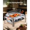 imageVEVOR Roll Top Chafing Dish Buffet Complete Set 9Qt Stainless Steel Chafer with Full Size Pan Rectangle Catering Warmer Server with Visible Lid Water Pan Folding Stand Fuel Holder Meal Clip GoldSilver