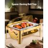 imageVEVOR Roll Top Chafing Dish Buffet Complete Set 9Qt Stainless Steel Chafer with Full Size Pan Rectangle Catering Warmer Server with Visible Lid Water Pan Folding Stand Fuel Holder Meal Clip GoldGold