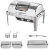 imageVEVOR Roll Top Chafing Dish Buffet Complete Set 9Qt Stainless Steel Chafer with Full Size Pan Rectangle Catering Warmer Server with Visible Lid Water Pan Folding Stand Fuel Holder Meal Clip GoldRoll Top