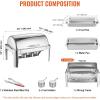 imageVEVOR Roll Top Chafing Dish Buffet Complete Set 9Qt Stainless Steel Chafer with Full Size Pan Rectangle Catering Warmer Server with Visible Lid Water Pan Folding Stand Fuel Holder Meal Clip GoldSilver