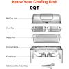 imageVEVOR Roll Top Chafing Dish Buffet Complete Set 9Qt Stainless Steel Chafer with Full Size Pan Rectangle Catering Warmer Server with Visible Lid Water Pan Folding Stand Fuel Holder Meal Clip GoldSilver