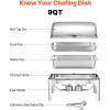 imageVEVOR Roll Top Chafing Dish Buffet Complete Set 9Qt Stainless Steel Chafer with Full Size Pan Rectangle Catering Warmer Server with Visible Lid Water Pan Folding Stand Fuel Holder Meal Clip GoldSilver