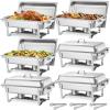 imageVEVOR Rectangle Chafing Dishes 9 Qt 4 Pack Stainless Steel Chafing Dish Food Warmer Chafer Complete Set with Hollow Handle 2 Food Tongs Lid Fuel Holder Chafer Dishes for Banquet Party Wedding6 PACKS