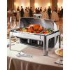 imageVEVOR Roll Top Chafing Dish Buffet Complete Set 9Qt Stainless Steel Chafer with Full Size Pan Rectangle Catering Warmer Server with Visible Lid Water Pan Folding Stand Fuel Holder Meal Clip GoldSilver