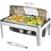 imageVEVOR Roll Top Chafing Dish Buffet Complete Set 9Qt Stainless Steel Chafer with Full Size Pan Rectangle Catering Warmer Server with Visible Lid Water Pan Folding Stand Fuel Holder Meal Clip GoldRoll Top