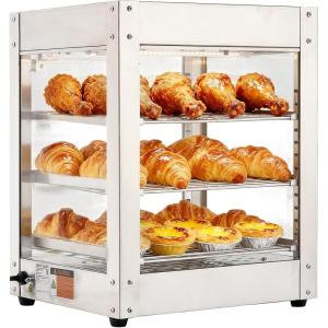imageVEVOR 3Tier Commercial Food Warmer Display 1400W Food Display Warmer with LED Light Top Storage and Adjustable Shelves 86185 Steam Heating 105L for Hamburger Pizza Bread Fried Chicken3Tier36QT