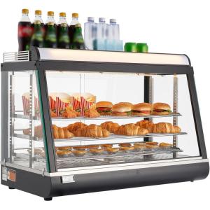 imageVEVOR 3Tier Commercial Food Warmer Display 1400W Food Display Warmer with LED Light Top Storage and Adjustable Shelves 86185 Steam Heating 105L for Hamburger Pizza Bread Fried Chicken3Tier111QT