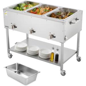 imageVEVOR 6Pan Commercial Propane Steam Table LP Gas Outdoor Soup Warmer with Drain Valve and 3quot Wheels Stainless Steel Propane Food Warmer with Adjustable Temperature for Restaurant Outdoor Camping311 Pan72QT