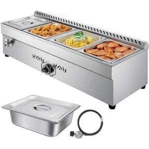 imageVEVOR 6Pan Commercial Propane Steam Table LP Gas Outdoor Soup Warmer with Drain Valve and 3quot Wheels Stainless Steel Propane Food Warmer with Adjustable Temperature for Restaurant Outdoor Camping412 Pan48QT