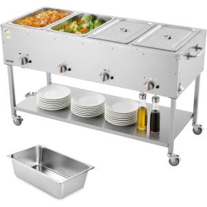 imageVEVOR 6Pan Commercial Propane Steam Table LP Gas Outdoor Soup Warmer with Drain Valve and 3quot Wheels Stainless Steel Propane Food Warmer with Adjustable Temperature for Restaurant Outdoor Camping411 Pan96QT