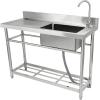 imageVEVOR Stainless Steel Utility Sink 1 Compartment Free Standing Small Sink wWorkbench Faucet ampamp legs 394 x 191 x 374 in Commercial Single Bowl Sinks for Garage Restaurant LaundrySilver  Right Single Bowl
