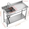 imageVEVOR Stainless Steel Utility Sink Free Standing Single Bowl Commercial Kitchen Sink with Faucet Utility Right Basin Workbench with Hot ampamp Cold Water Pipe for Garage Restaurant Laundry 47x197x37 in