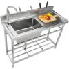 imageVEVOR Stainless Steel Utility Sink 1 Compartment Free Standing Small Sink wWorkbench Faucet ampamp legs 394 x 191 x 374 in Commercial Single Bowl Sinks for Garage Restaurant LaundrySilver  Left Single Bowl
