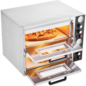 imageVEVOR 12quot Electric Pizza Oven Countertop Stainless Steel Pizza Maker Machine with Pizza Stone and Spatula Heats up to 850F Multipurpose Indoor ampamp Outdoor Pizza Cooker for Restaurant Home Camping18 Inch Dual Layer