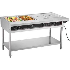 imageVEVOR 5Pan Commercial Food Warmer Electric Steam Table with Independent Temperature Control 750W x 5 Stainless Steel Buffet Catering Food Warmer with Undershelf and Workspace for Restaurant4x11Pan  96 Qt