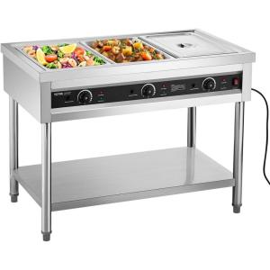 imageVEVOR 5Pan Commercial Food Warmer Electric Steam Table with Independent Temperature Control 750W x 5 Stainless Steel Buffet Catering Food Warmer with Undershelf and Workspace for Restaurant3x11Pan  72 Qt