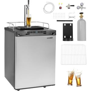 imageVEVOR Beer Kegerator Dual Tap Home Draft Beer Dispenser for Ball Lock Full Size Keg Refrigerator with 5lbs CO2 Tank Hold 2 Sixth  2 Slim  3 Ball lock keg 162LSilver