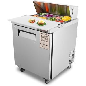imageVEVOR Commercial 28quot W SandwichSalad Prep Table Refrigerator 742 Cu Ft Stainless Steel Food Prep Station Cooler Fan Cooling Mega Top Fridge 8 Pans Cutting Board for Restaurant Bar Cafe