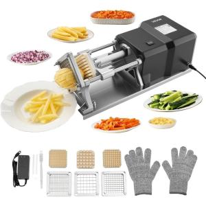 imageVEVOR Commercial French Fry Cutter 12Inch 38Inch Blade Stainless Steel Vegetable Fruit Chopper with 2 Replacement Blades Electric Potato Slicer Dicer for Restaurants ampamp Home Kitchen12 Inch  38 Inch  14 Inch