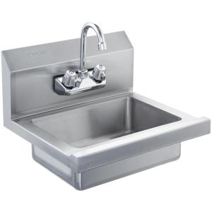 imageVEVOR Commercial Hand Sink with Faucet Stainless Steel Sink for Washing Small Washing Sinks Wall Mount Hand Basin Utility Sink for Restaurant Kitchen Bar Garage and Home 17 x 15 inch