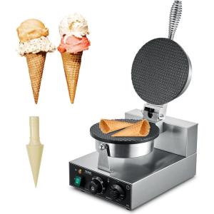 imageVEVOR Commercial Waffle Stick Maker 6PCS 1500W Waffle Baker Machine NonStick Stainless Steel Corn Hot Dog Waffle Iron with Temp and Time Control Handle for Restaurant Bakery Snack Bar FamilyIce Cream Cone